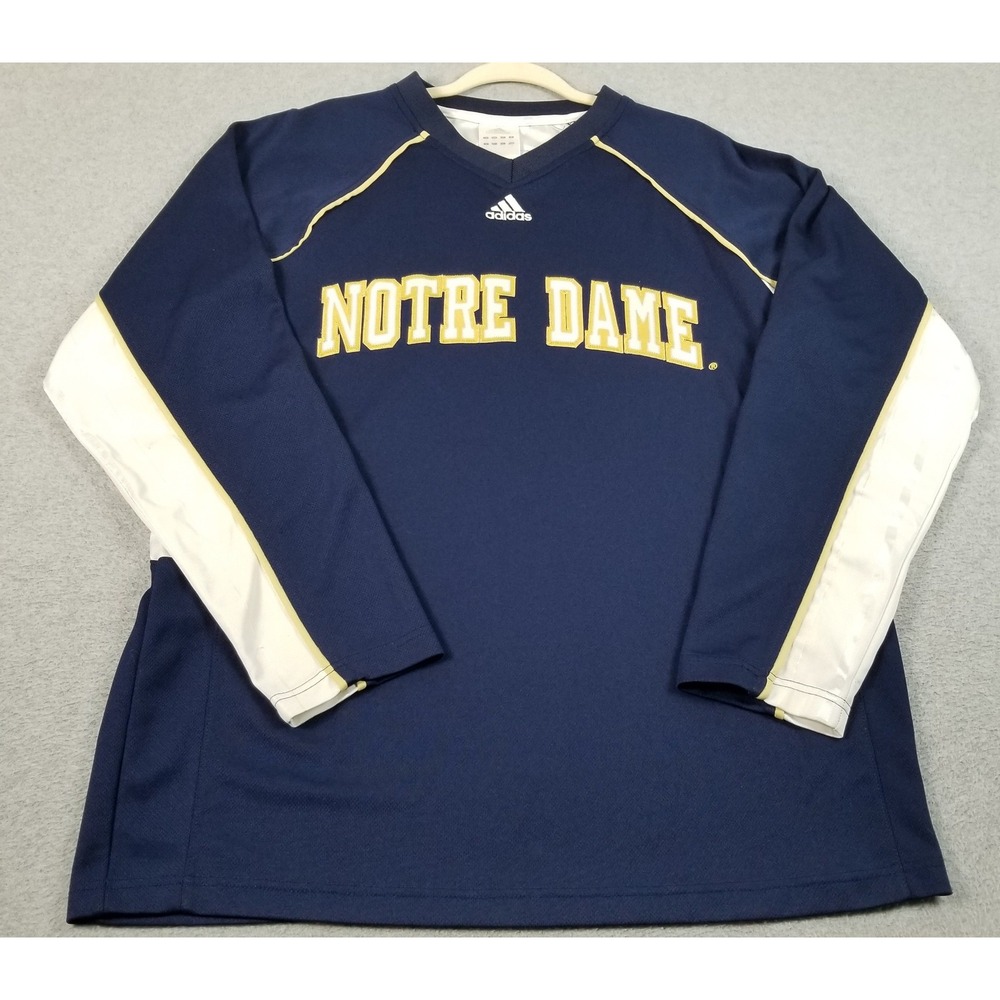 Adidas Notre Dame Fighting Irish Jersey Mens Large L Blue Gold Long Sleeve Shirt